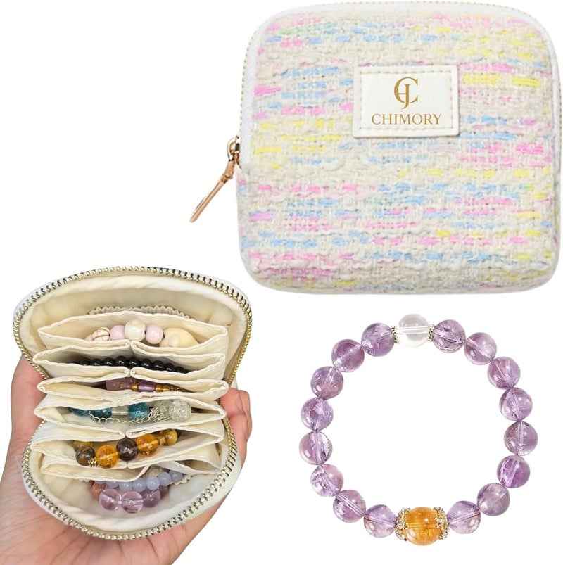 CHIMORY 2026 New Travel Jewelry Case – Jewelry Organizer Travel for Rings, Bracelets, & Bangles with Smooth Metal Zipper, Elegant Jewelry Roll for Journey, Crystal Jewelry Storage Pouch, Mini, Tweed Rainbow - Image 1